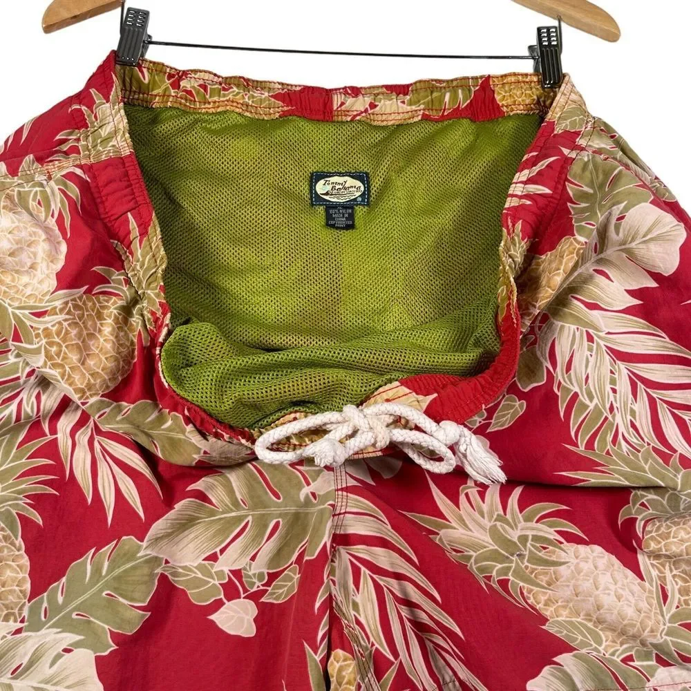 Tommy Bahama Swim Trunks Mens‎ XL Red Beige Pineapple Palm Lined Beach Shorts